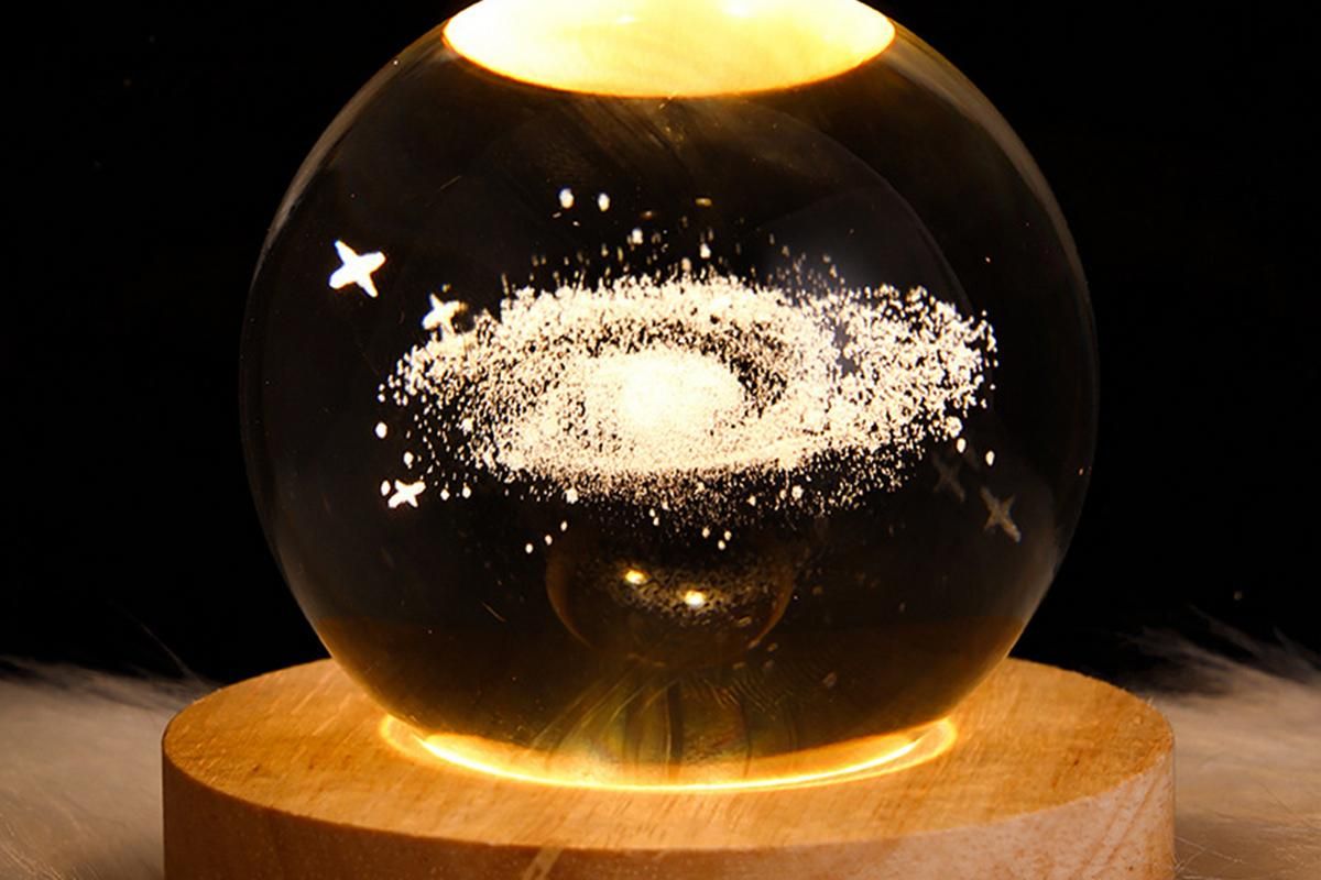 3D Milky Way System Ball with LED Stand Base Romantic Decor 3D Galaxy Crystal Ball Night Light Glass Sphere Paperweight Decorative Balls Birthday Christmas Gifts for Boys Girls - Solar System - Image 3