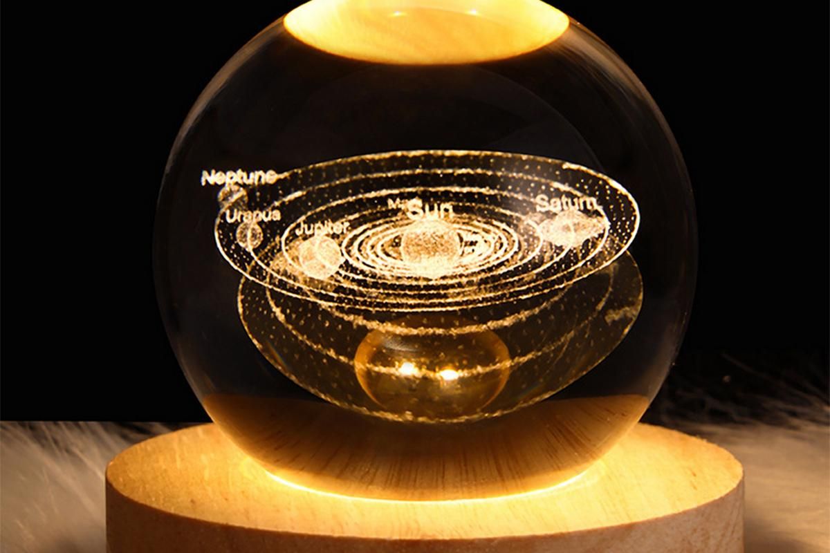 3D Milky Way System Ball with LED Stand Base Romantic Decor 3D Galaxy Crystal Ball Night Light Glass Sphere Paperweight Decorative Balls Birthday Christmas Gifts for Boys Girls - Saturn - Image 3