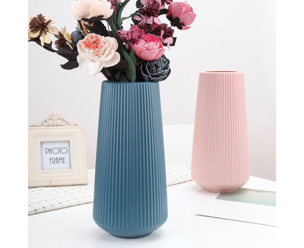 Plastic Nordic Style Vase Dried Flower Arrangement Pot Holder Home Office Decor-Blue - Image 2