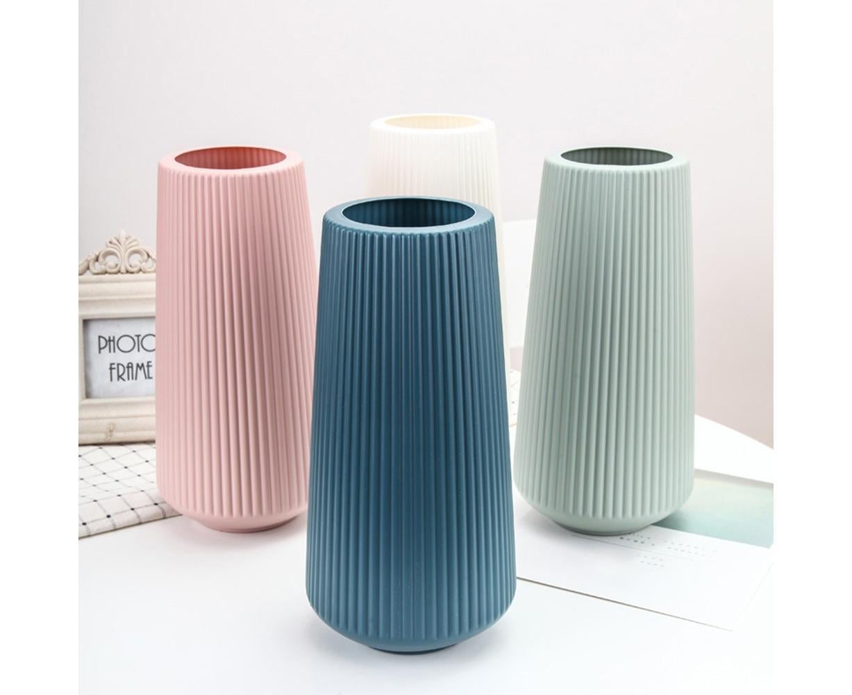 Plastic Nordic Style Vase Dried Flower Arrangement Pot Holder Home Office Decor-Blue - Image 3
