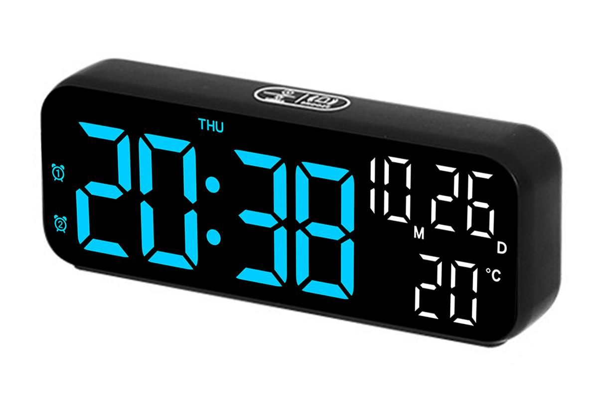 LED Digital Clock with Temperature Humidity Display for Bedroom Black - Image 1