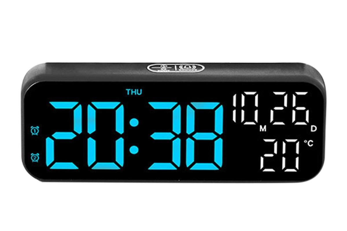 LED Digital Clock with Temperature Humidity Display for Bedroom Black - Image 2