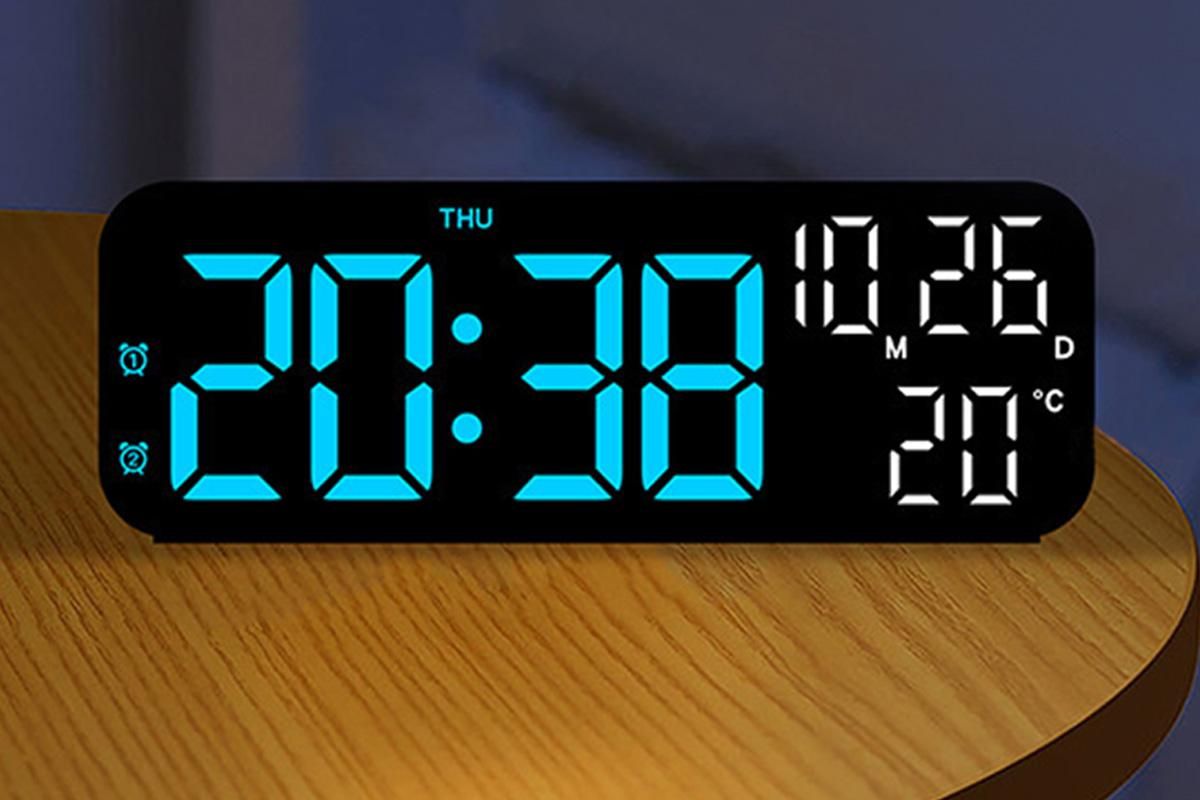 LED Digital Clock with Temperature Humidity Display for Bedroom Black - Image 3