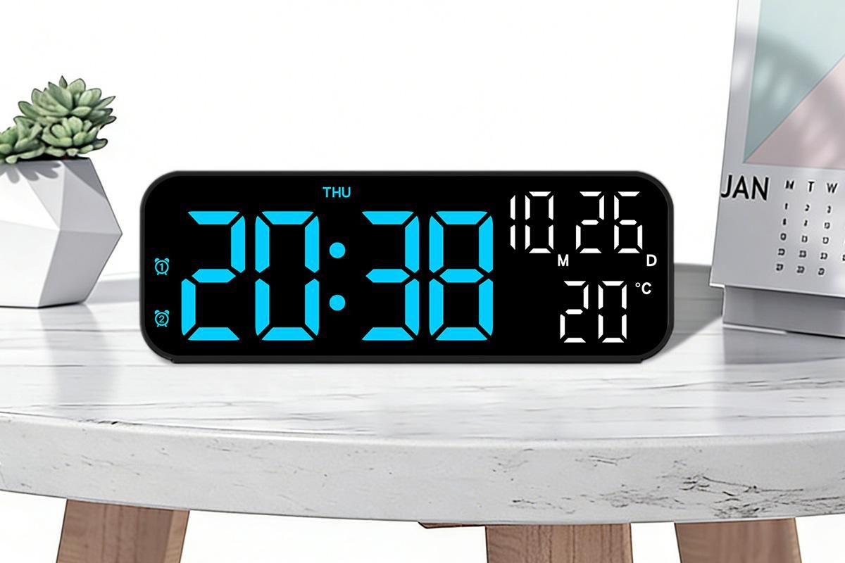 LED Digital Clock with Temperature Humidity Display for Bedroom Black - Image 5