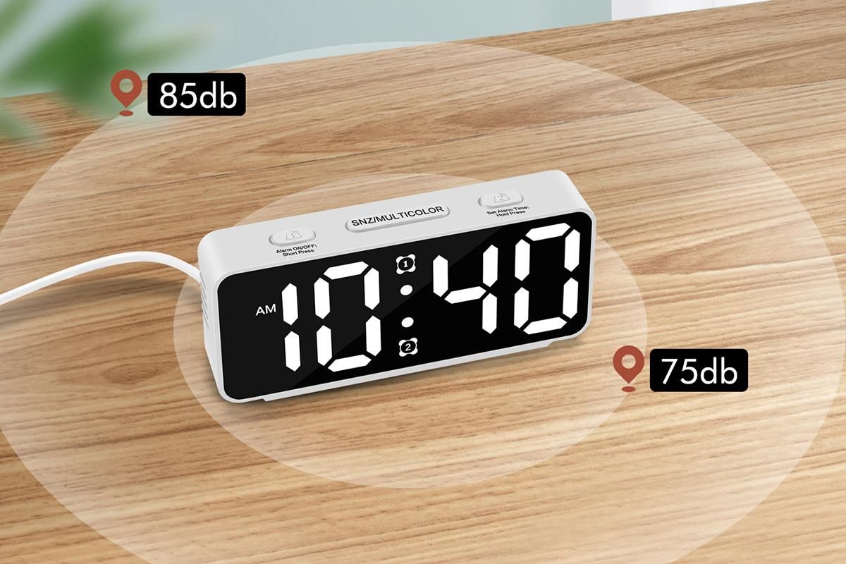 Small Digital Alarm Clock with 5 Dimmers and 5 Alarm Volumes for Bedrooms - White - Image 4