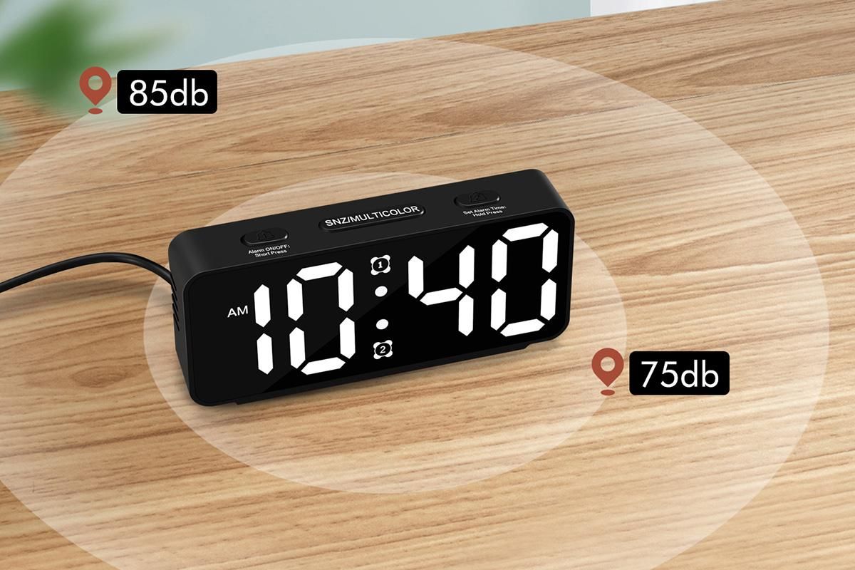 Small Digital Alarm Clock with 5 Dimmers and 5 Alarm Volumes for Bedrooms - Black - Image 4