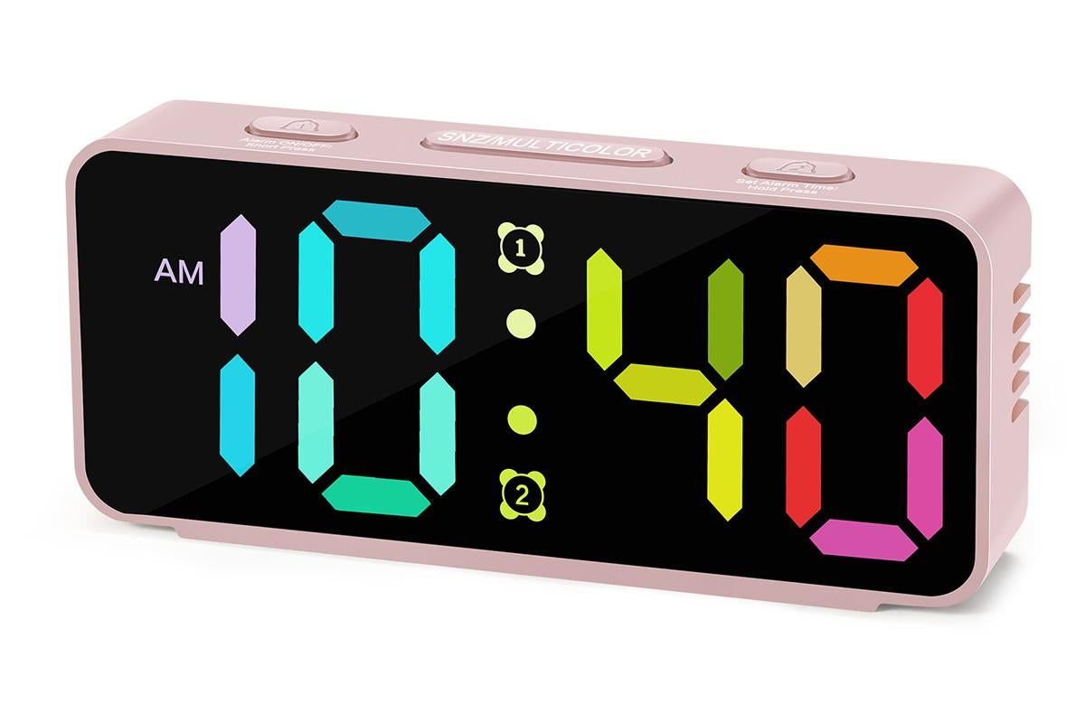 Small Digital Alarm Clock with 5 Dimmers and 5 Alarm Volumes for Bedrooms - Pink - Image 1