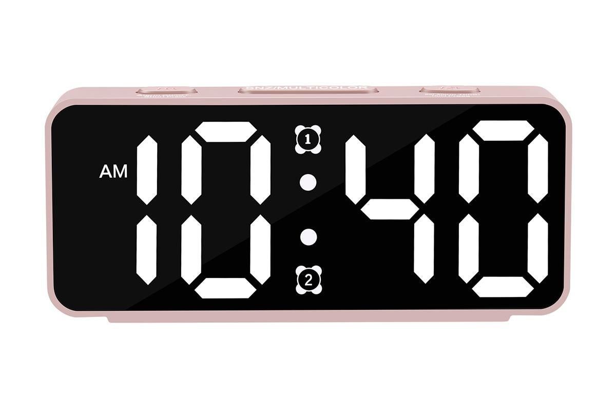 Small Digital Alarm Clock with 5 Dimmers and 5 Alarm Volumes for Bedrooms - Pink - Image 2