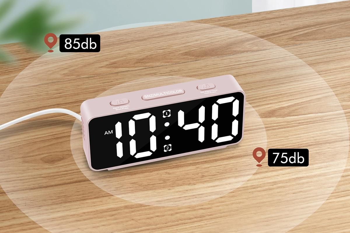 Small Digital Alarm Clock with 5 Dimmers and 5 Alarm Volumes for Bedrooms - Pink - Image 4
