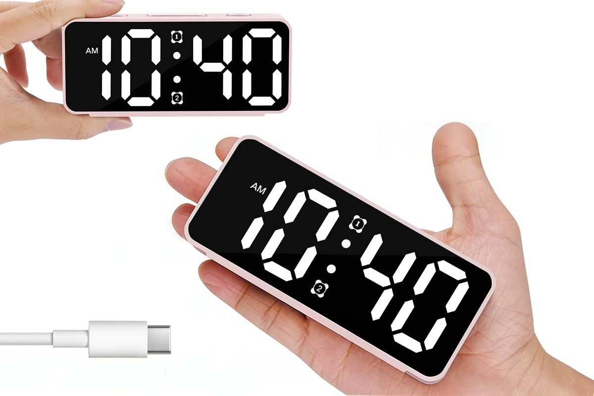 Small Digital Alarm Clock with 5 Dimmers and 5 Alarm Volumes for Bedrooms - Pink - Image 6