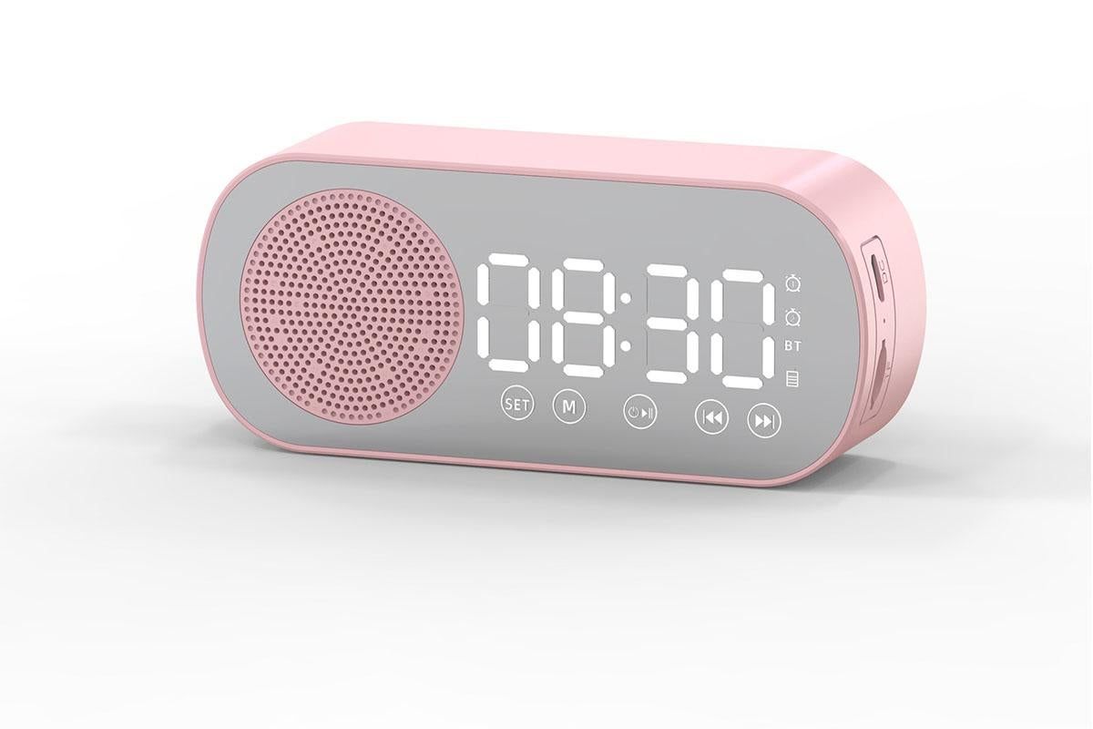 FM Speaker LED Display Portable Alarm Clock Home Decor Bluetooth Digital Radio - Pink - Image 1