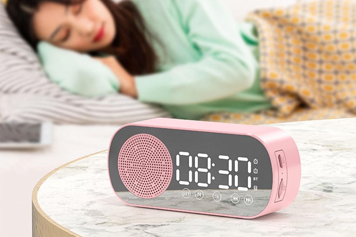 FM Speaker LED Display Portable Alarm Clock Home Decor Bluetooth Digital Radio - Pink - Image 2