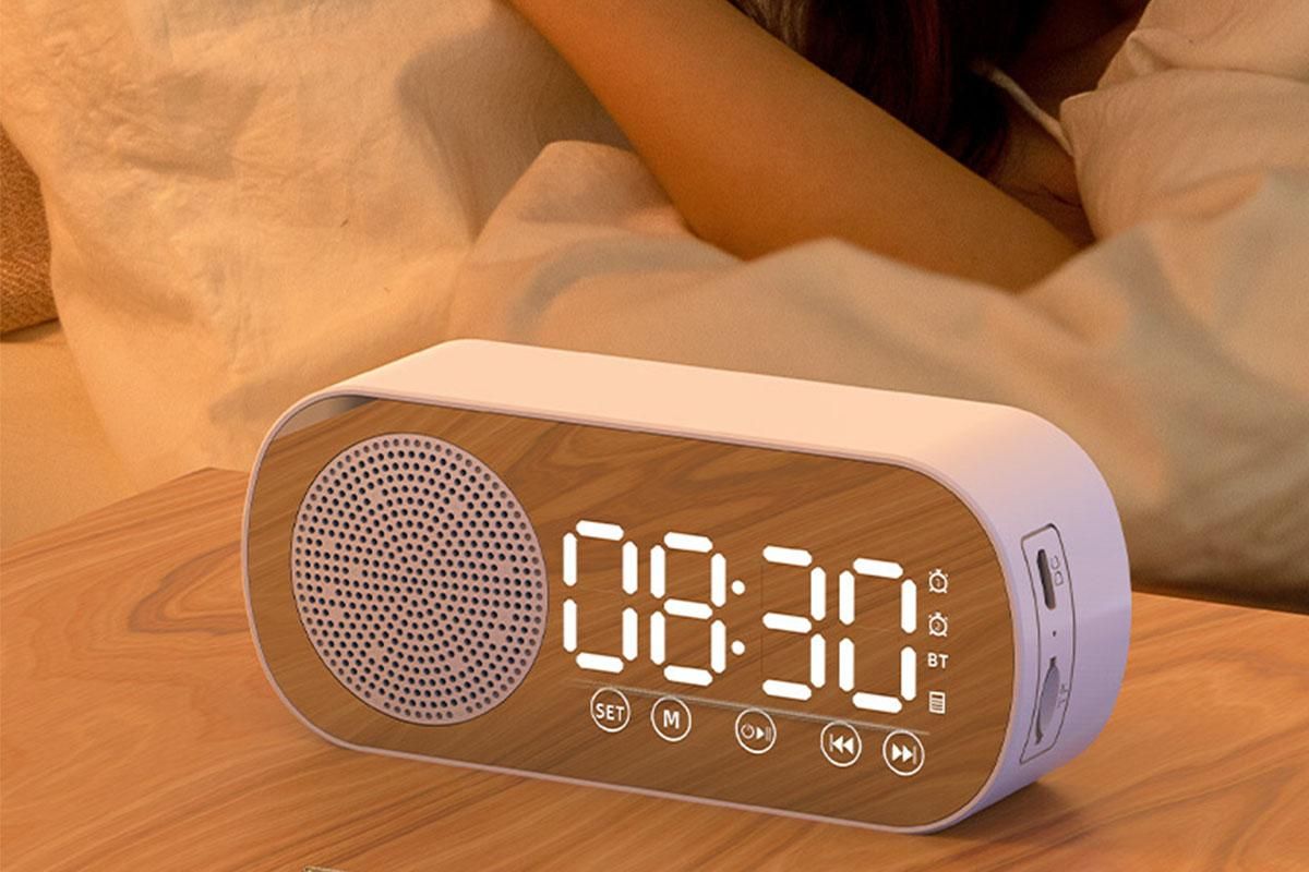 FM Speaker LED Display Portable Alarm Clock Home Decor Bluetooth Digital Radio - Pink - Image 3