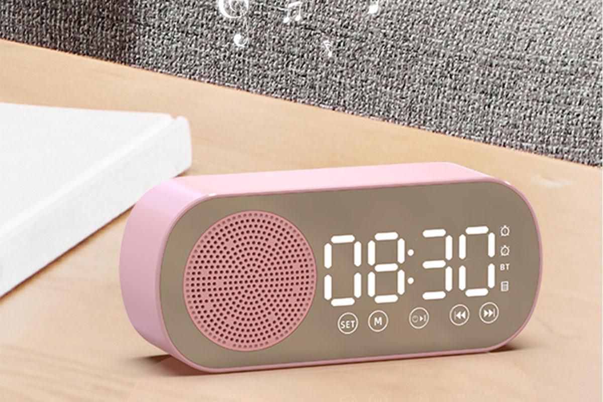 FM Speaker LED Display Portable Alarm Clock Home Decor Bluetooth Digital Radio - Pink - Image 4