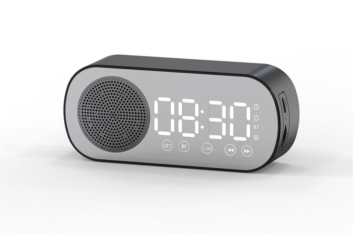 FM Speaker LED Display Portable Alarm Clock Home Decor Bluetooth Digital Radio - Black - Image 1