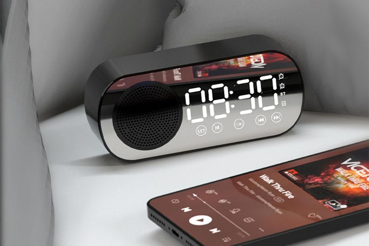 FM Speaker LED Display Portable Alarm Clock Home Decor Bluetooth Digital Radio - Black - Image 2