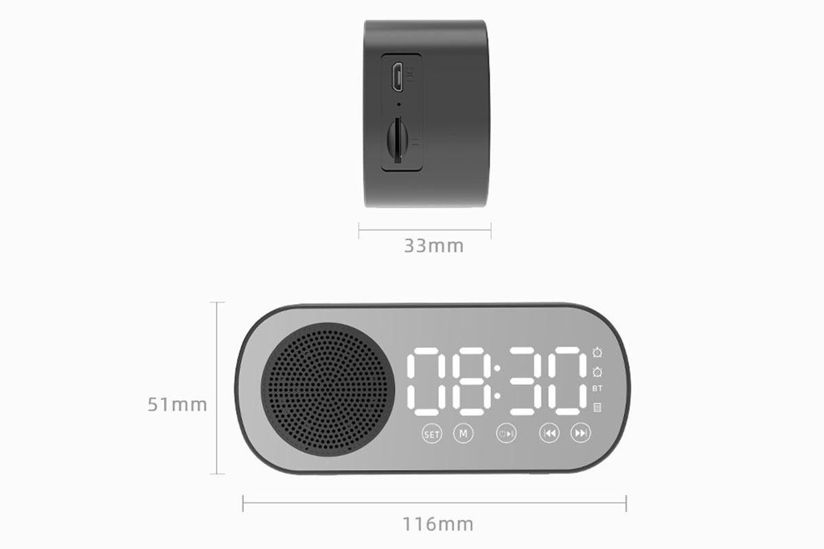 FM Speaker LED Display Portable Alarm Clock Home Decor Bluetooth Digital Radio - Black - Image 3