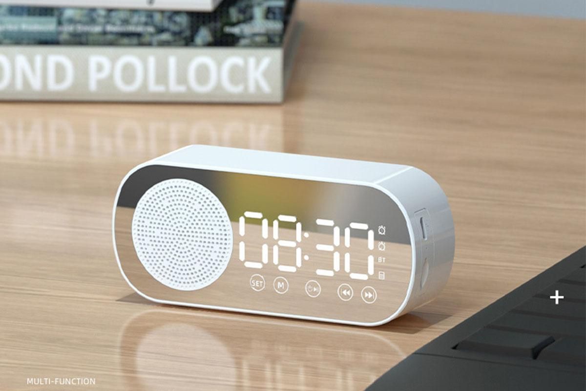 FM Speaker LED Display Portable Alarm Clock Home Decor Bluetooth Digital Radio - White - Image 2
