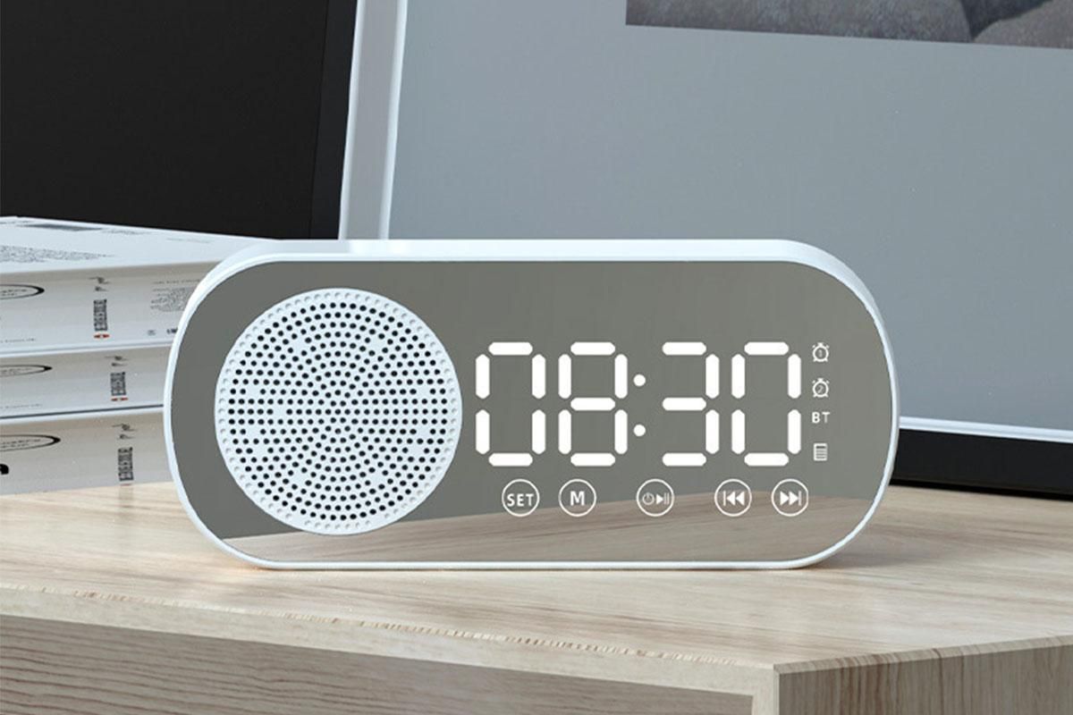 FM Speaker LED Display Portable Alarm Clock Home Decor Bluetooth Digital Radio - White - Image 3