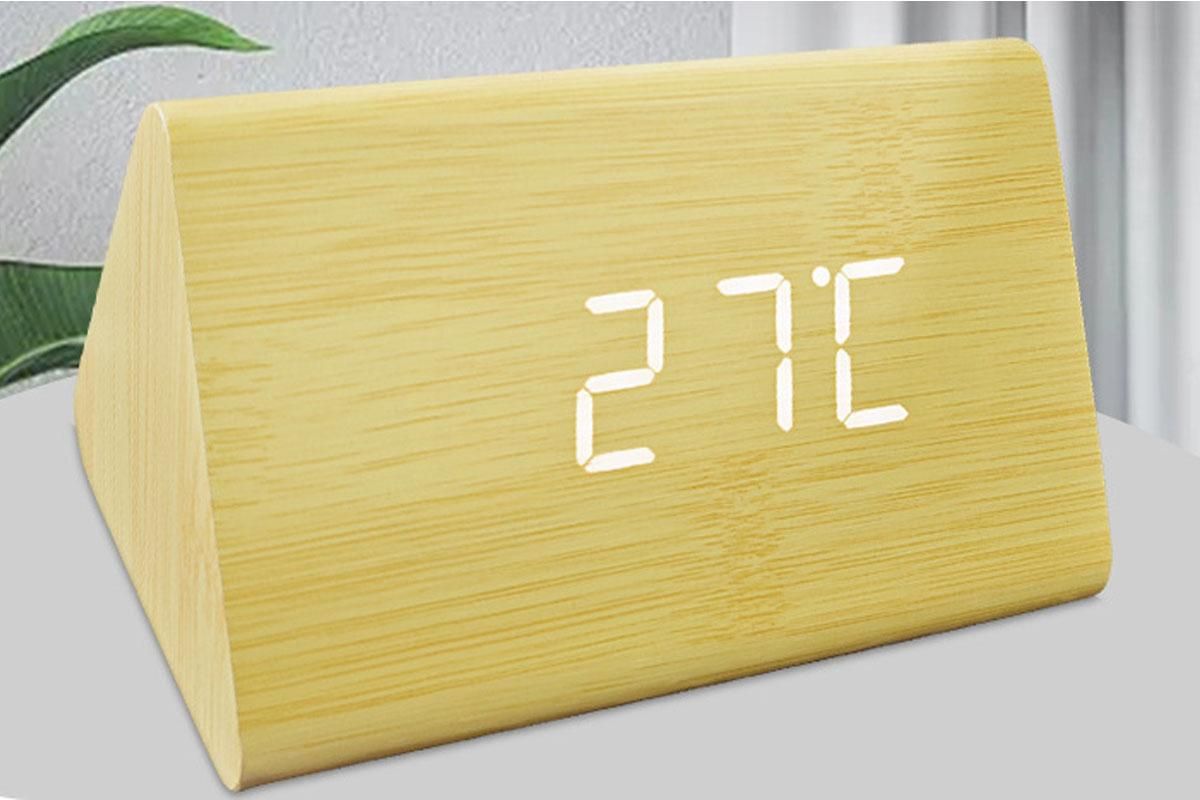 Wooden Digital Alarm Clocks for Bedrooms Electric Desk Clock with Large Numbers - Natural - Image 3