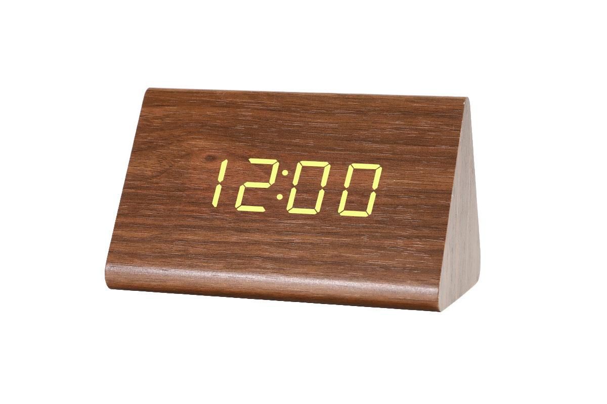 Wooden Digital Alarm Clocks for Bedrooms Electric Desk Clock with Large Numbers - Brown - Image 1