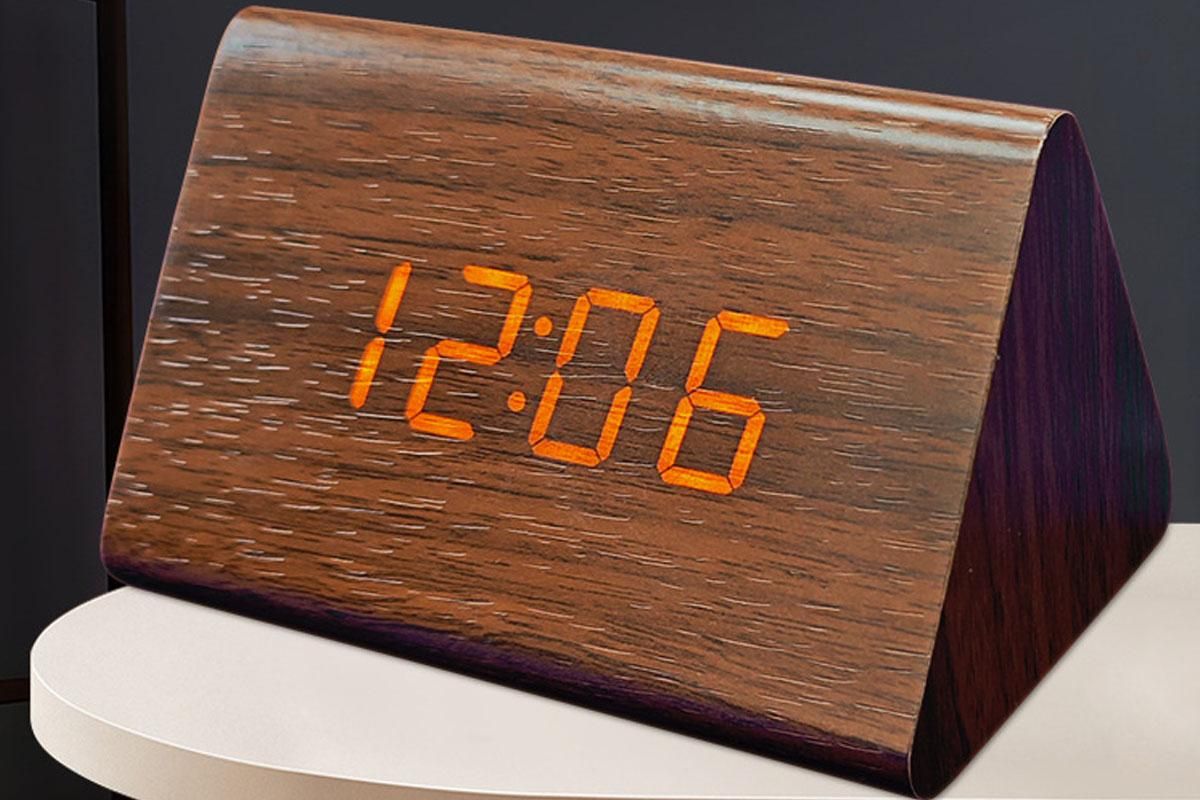 Wooden Digital Alarm Clocks for Bedrooms Electric Desk Clock with Large Numbers - Brown - Image 2
