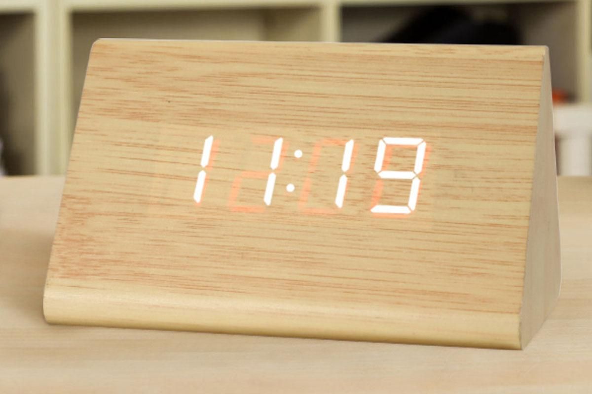 Wooden Digital Alarm Clocks for Bedrooms Electric Desk Clock with Large Numbers - Brown - Image 3