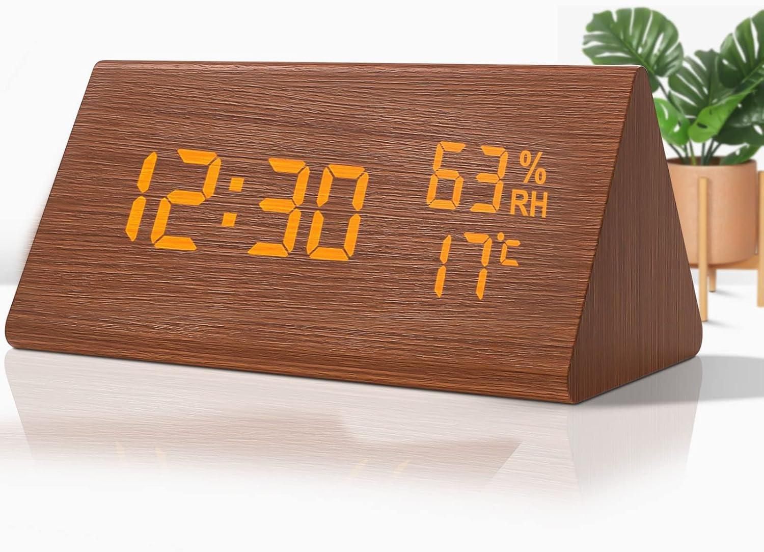 Wooden Digital Alarm Clocks for Bedrooms Electric Desk Clock with Large Numbers - Brown - Image 5