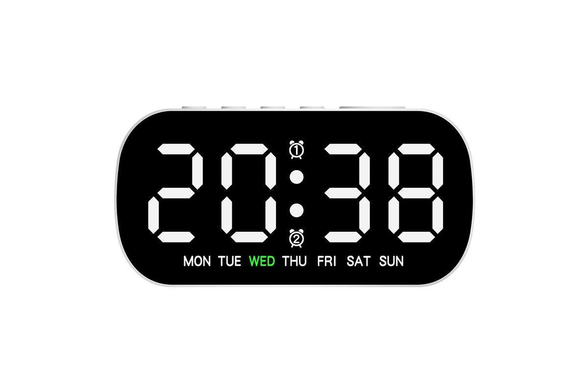 Electric Digital Alarm Clock LED Display Battery Backup Snooze Dual Alarm Clock - White - Image 1
