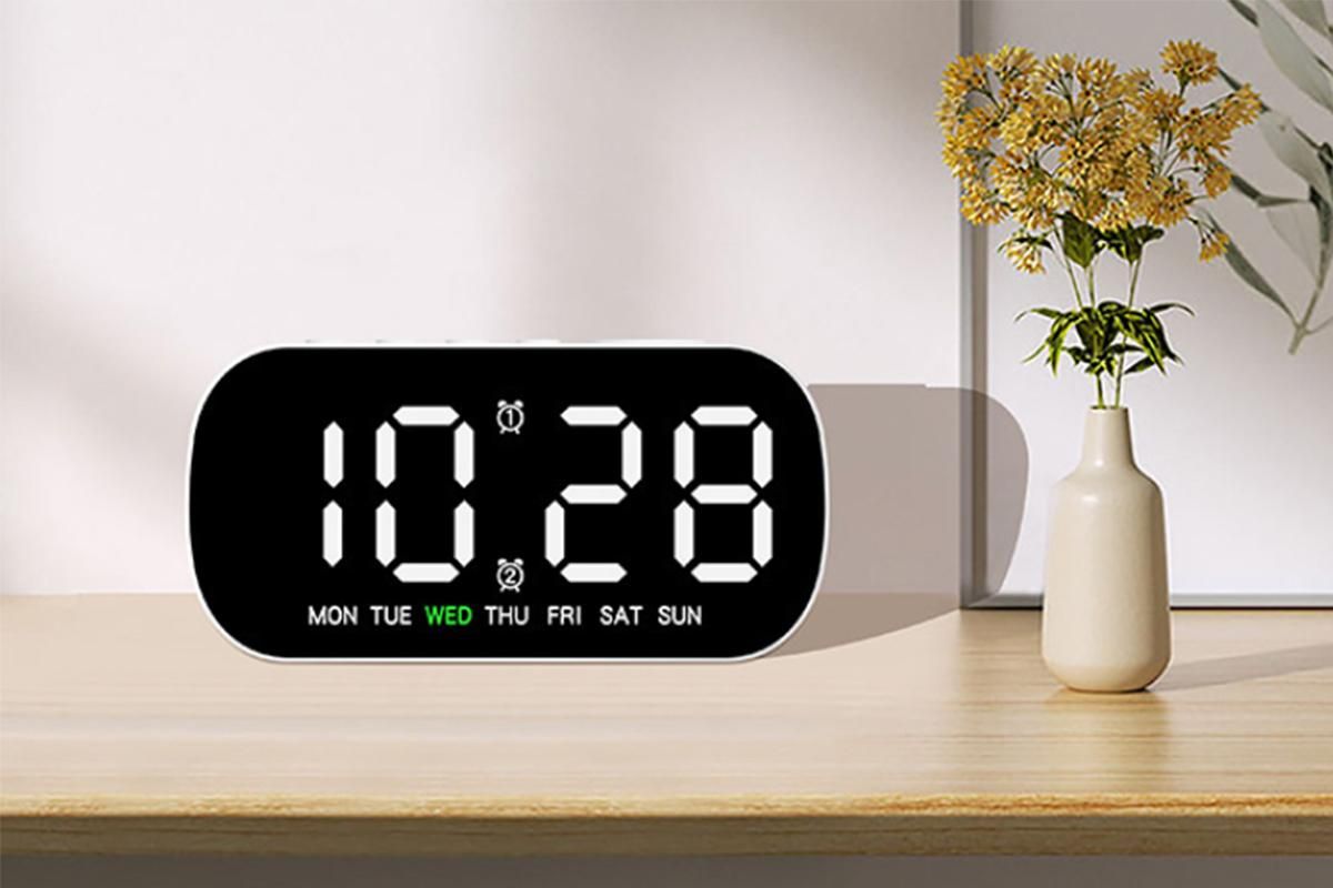 Electric Digital Alarm Clock LED Display Battery Backup Snooze Dual Alarm Clock - White - Image 4