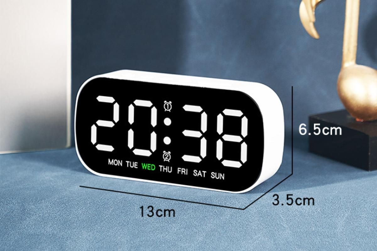 Electric Digital Alarm Clock LED Display Battery Backup Snooze Dual Alarm Clock - White - Image 5