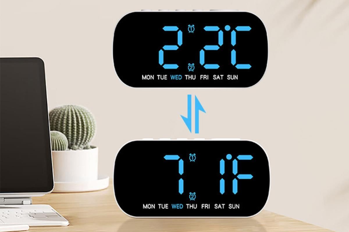 Electric Digital Alarm Clock LED Display Battery Backup Snooze Dual Alarm Clock - Blue - Image 3