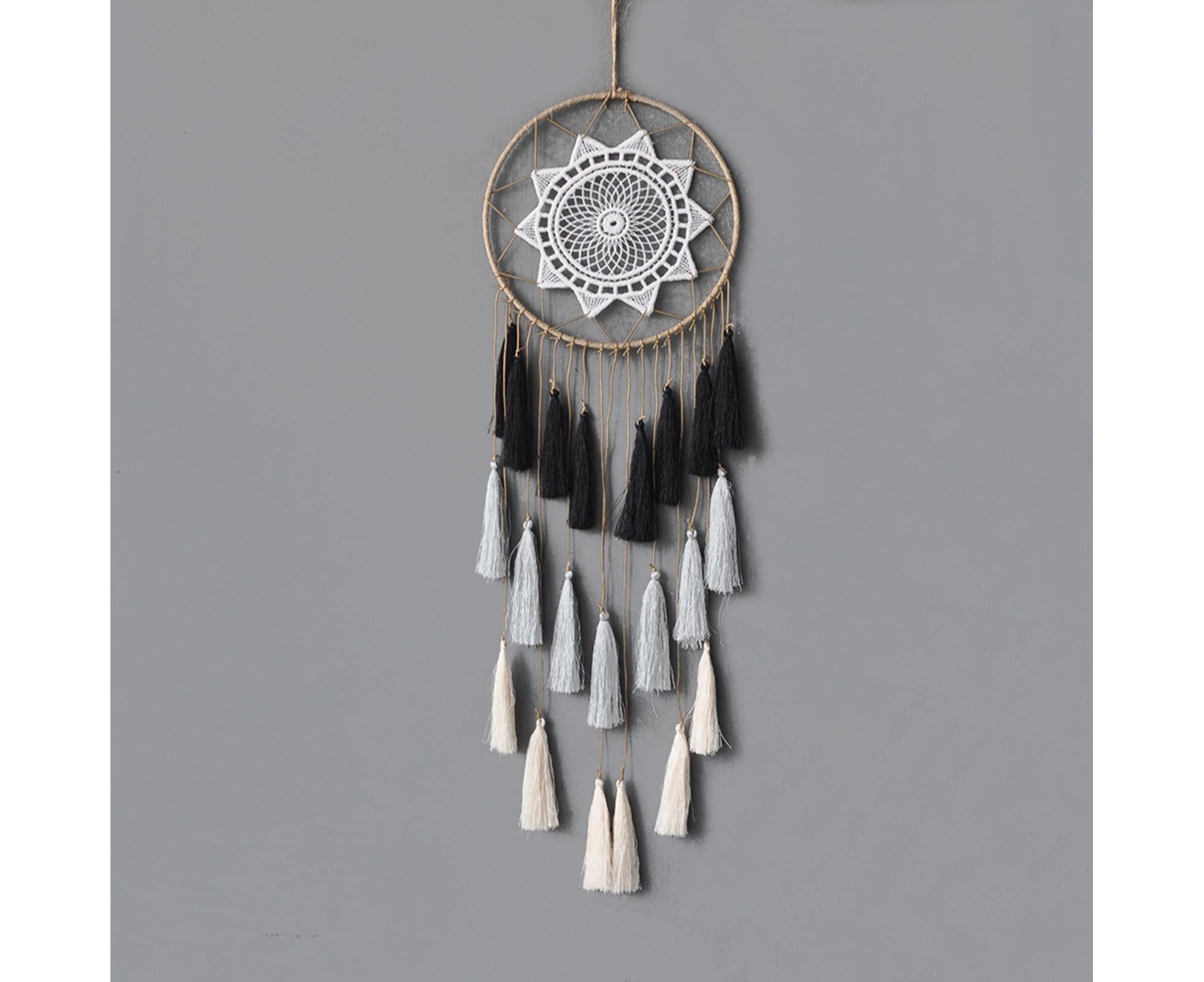 Round Handmade Wall Hanging Wind Chime Dream Catcher with Tassel Home Decor-Pink - Image 7