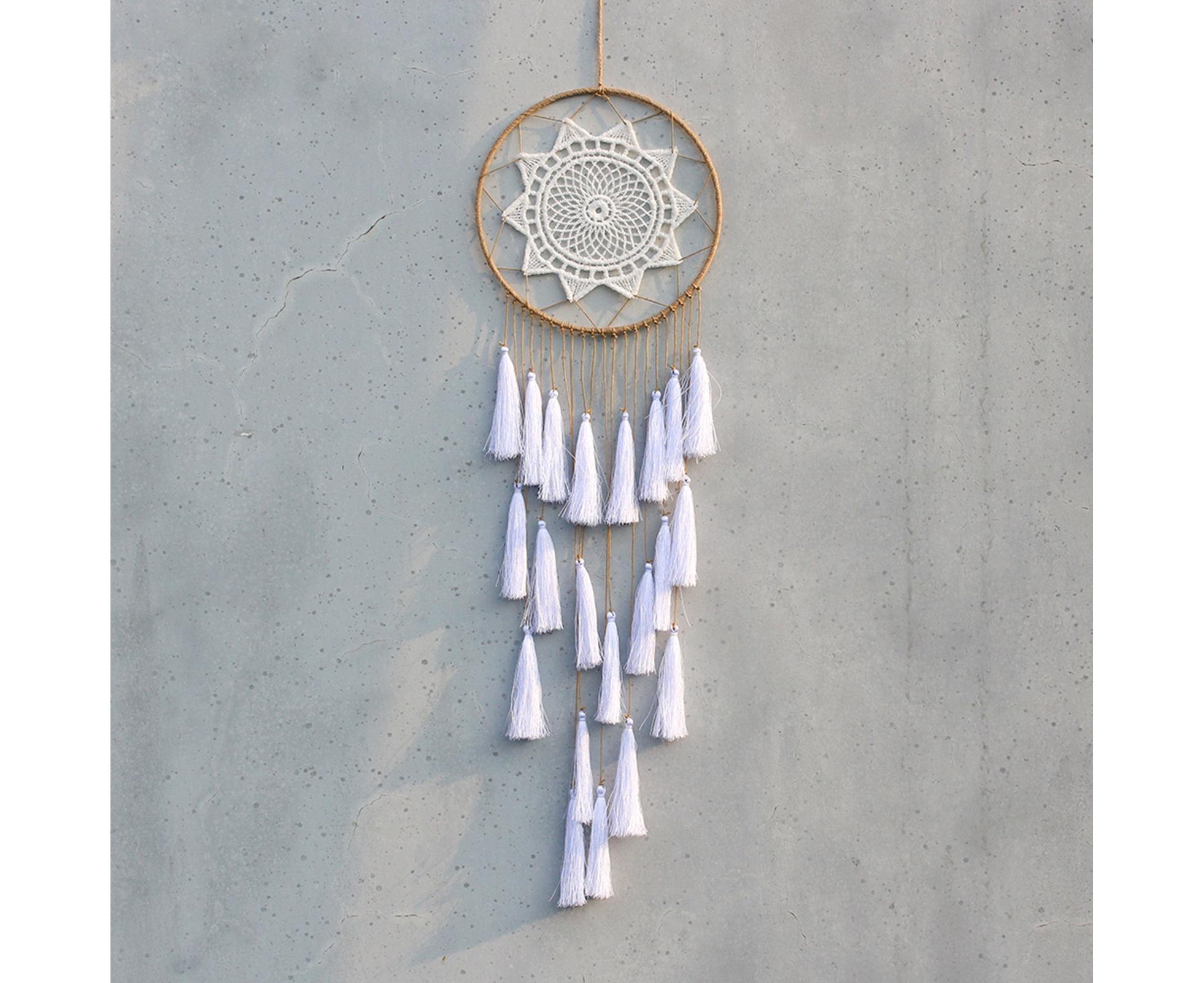Round Handmade Wall Hanging Wind Chime Dream Catcher with Tassel Home Decor-Pink - Image 8