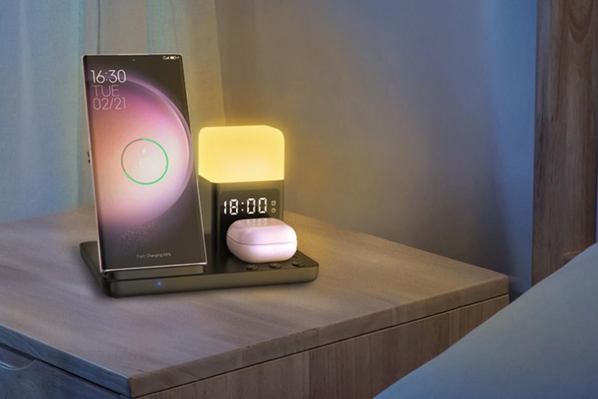 6 in 1 Charging Station with Alarm Clock Wireless Charger with Night Light for Smartphone/Watch/Earbuds Fast Charging Station - Image 2