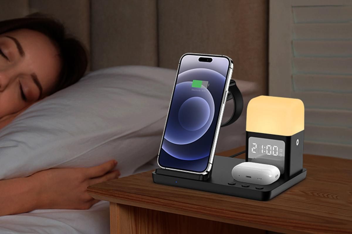 6 in 1 Charging Station with Alarm Clock Wireless Charger with Night Light for Smartphone/Watch/Earbuds Fast Charging Station - Image 4