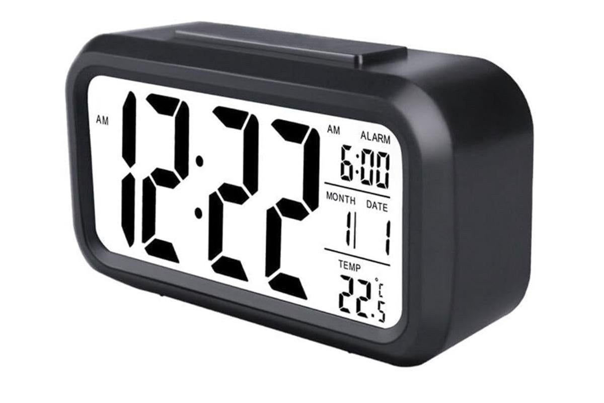 Desk Small Clock Night Light Digital Alarm Clock Battery Operated with Indoor Temperature -Black - Image 2