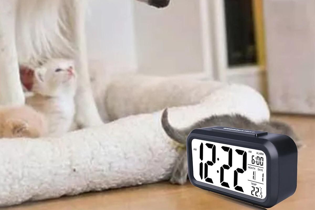 Desk Small Clock Night Light Digital Alarm Clock Battery Operated with Indoor Temperature -Black - Image 3