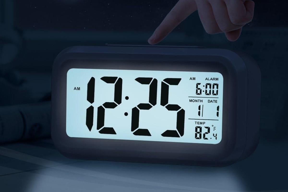 Desk Small Clock Night Light Digital Alarm Clock Battery Operated with Indoor Temperature -Black - Image 5