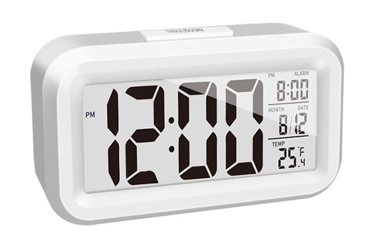 Desk Small Clock Night Light Digital Alarm Clock Battery Operated with Indoor Temperature -White - Image 2