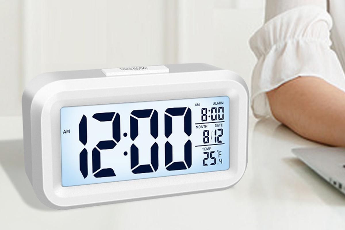 Desk Small Clock Night Light Digital Alarm Clock Battery Operated with Indoor Temperature -White - Image 3
