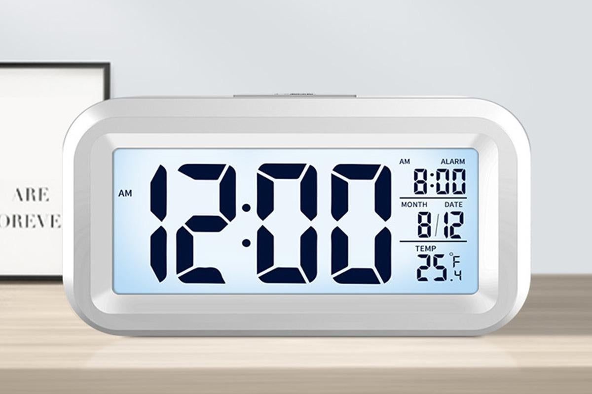 Desk Small Clock Night Light Digital Alarm Clock Battery Operated with Indoor Temperature -White - Image 4