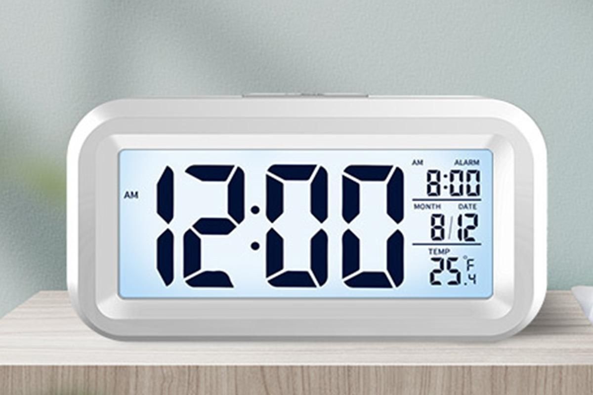 Desk Small Clock Night Light Digital Alarm Clock Battery Operated with Indoor Temperature -White - Image 5