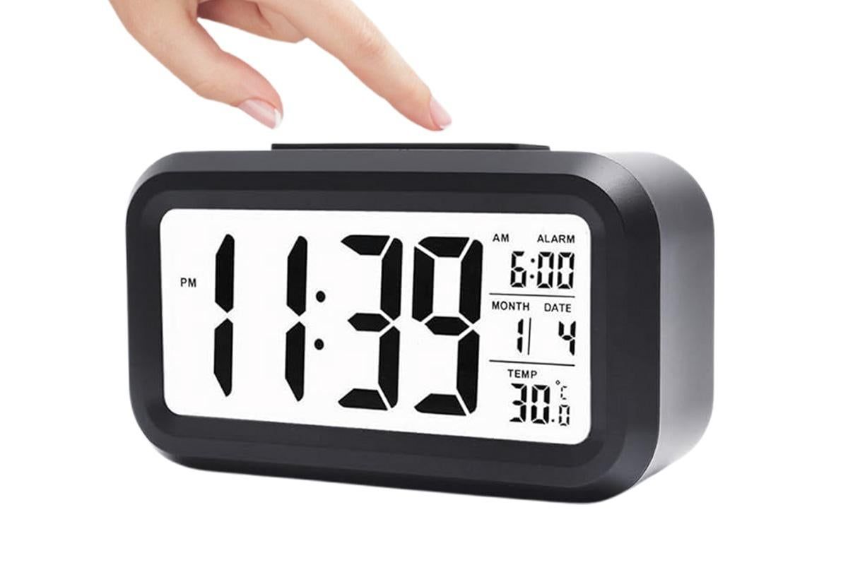 Desk Small Clock Night Light Digital Alarm Clock Battery Operated with Indoor Temperature -White - Image 6