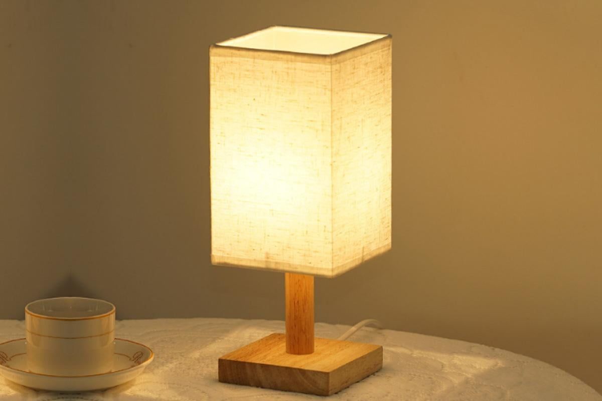 Bedside Table Lamp for Bedroom Minimalist Nightstand Lamp with Square Fabric Shade Reading Desk Lamp Night Lamp - Image 1
