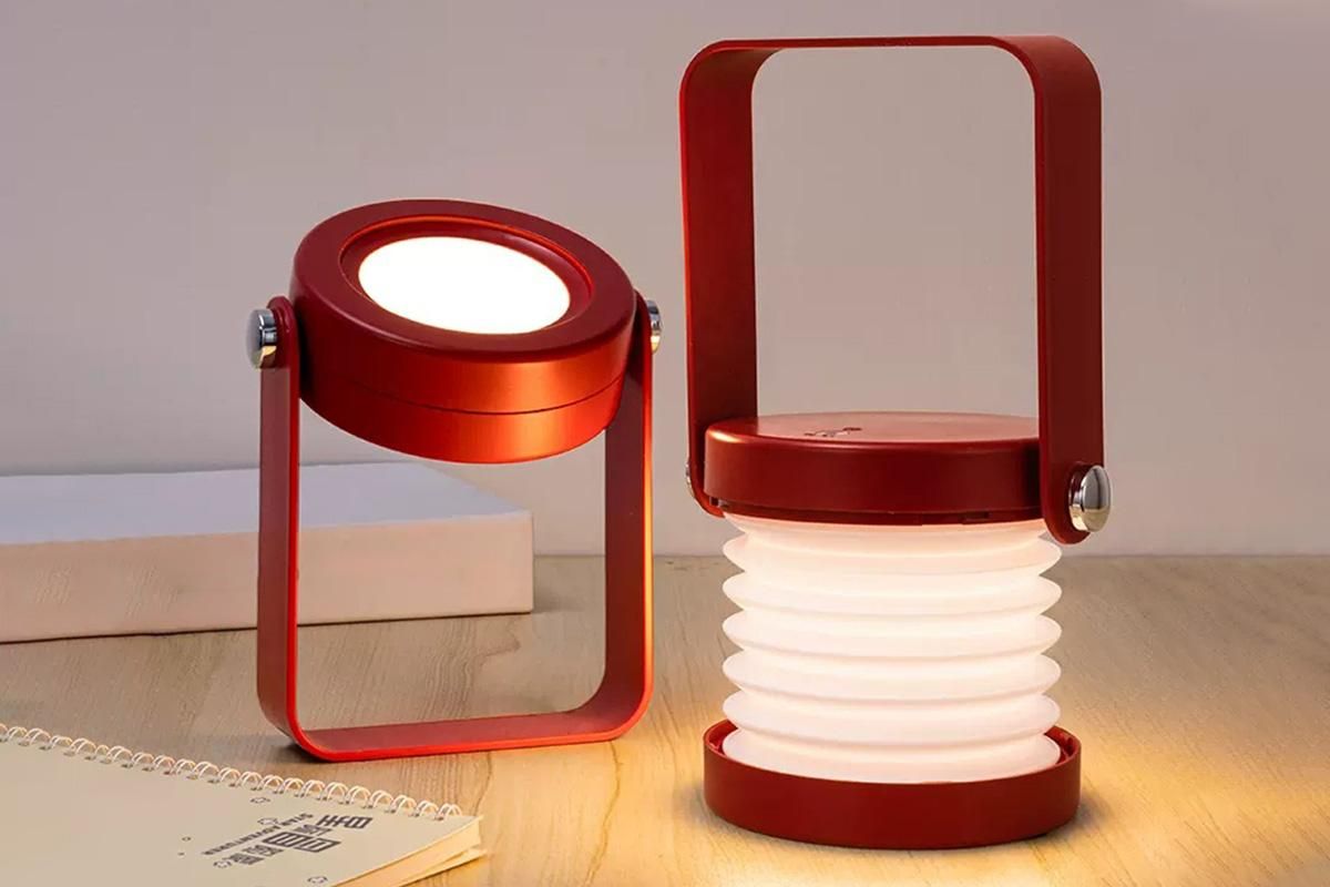 LED Desk Lamp for Office Home Wireless Reading Lamp Dimmable Foldable LED Night Light Portable Camping Flashlight Table Lamp -Red - Image 2