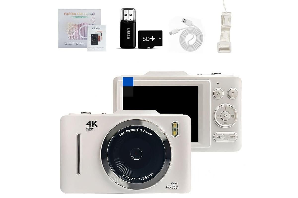 Digital Camera 4K Vlogging Camera for Photography with 32GB Card 48MP Portable Digital Camera with 16X Zoom - White - Image 1