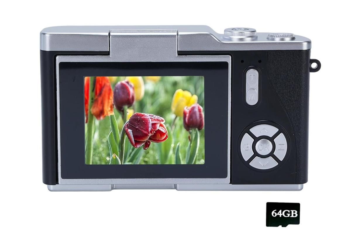 HD 1080P Flip Screen Retro Digital Camera 2.4-inch Display with 64GB TF Card - Black - Image 2