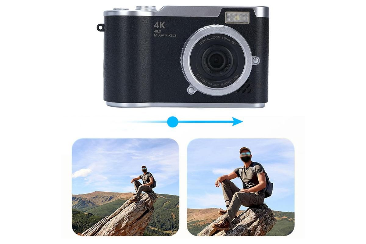 HD 1080P Flip Screen Retro Digital Camera 2.4-inch Display with 64GB TF Card - Black - Image 6