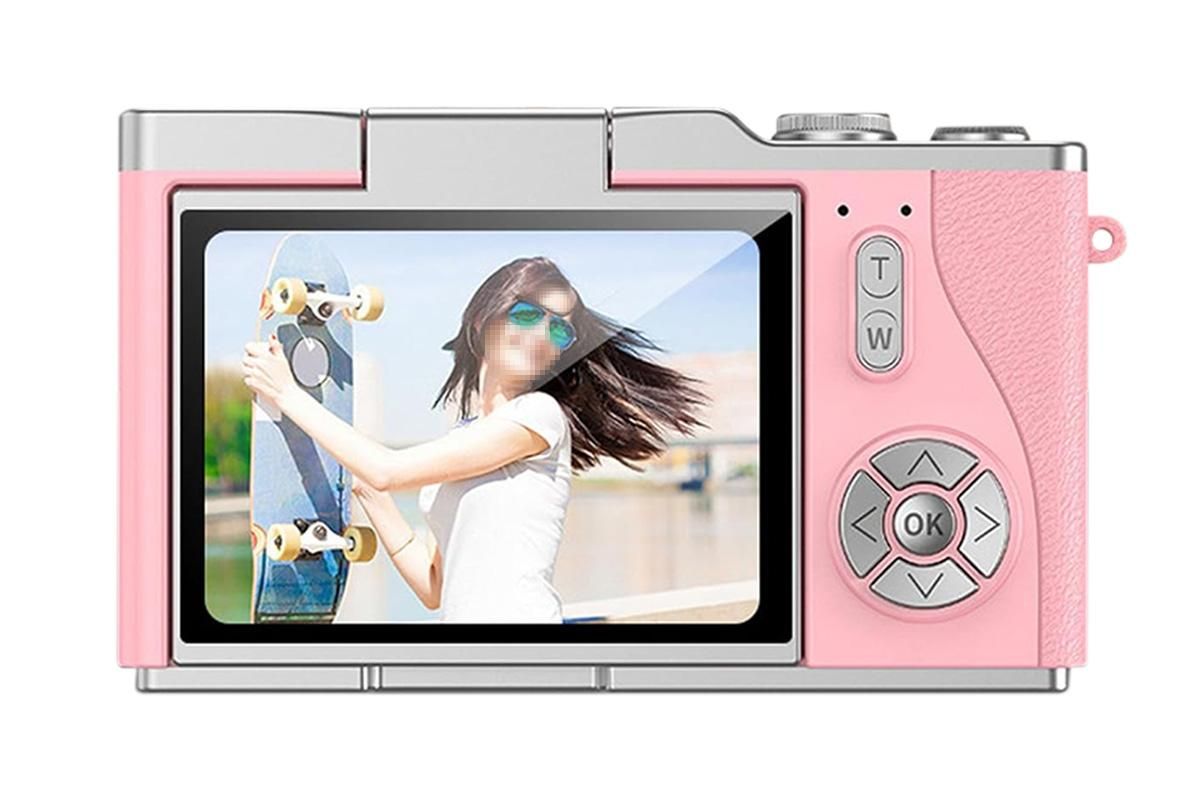 HD 1080P Flip Screen Retro Digital Camera 2.4-inch Display with 64GB TF Card - Pink - Image 2